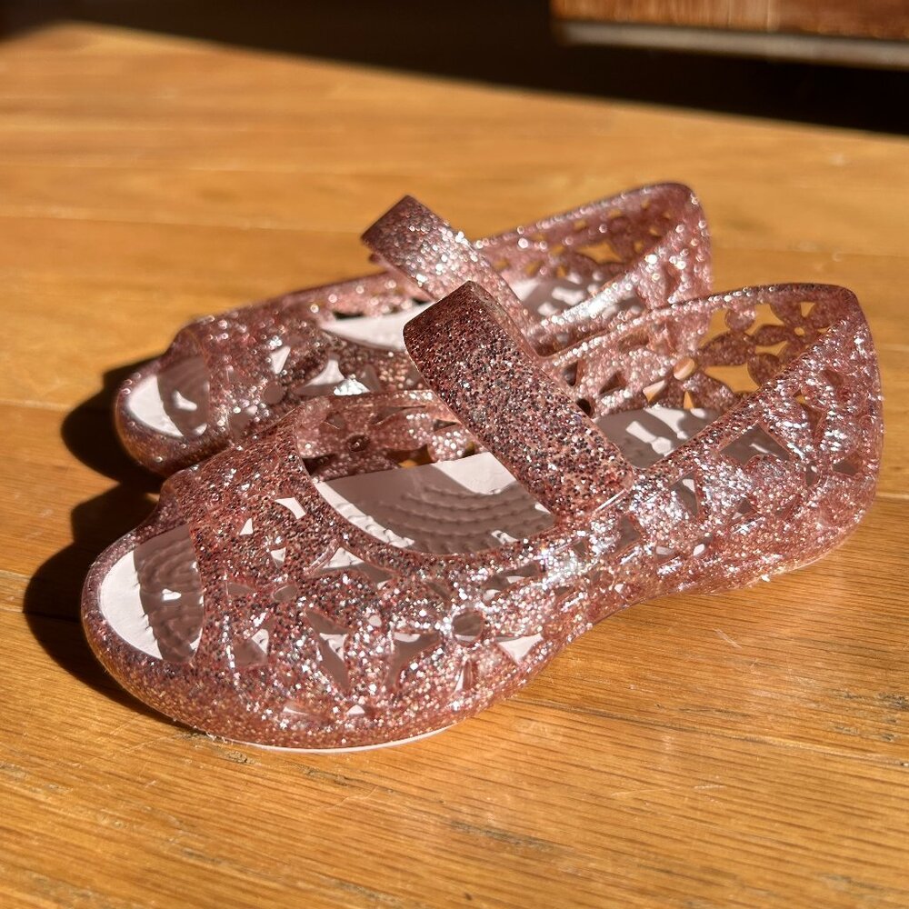 RARE Pink Glitter Toddler Crocs Mary Jane 5